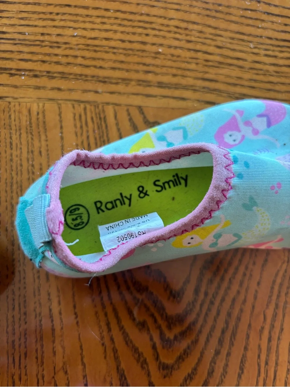 Kids' Aqua Slip-On Water Shoes with Mermaid Print - Light Aqua/Pink Trim